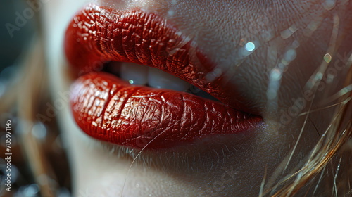 Beautiful Dark Red Women Lips With Red Lipstick