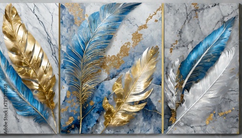feather on the marble background 