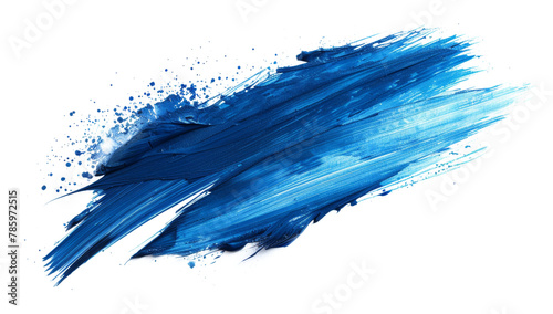 Bold blue acrylic paint stroke isolated on transparent background