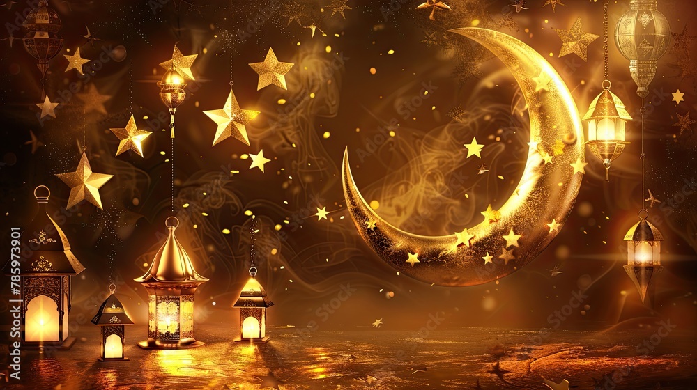 Enchanting Night Sky Filled with Stars and Lanterns