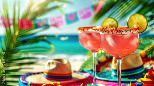 Tropical Paradise: Margarita Glasses on a Beach Table
