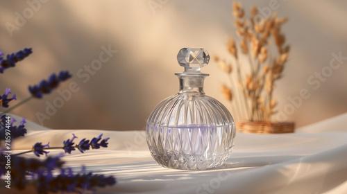 perfume bottle and flowers