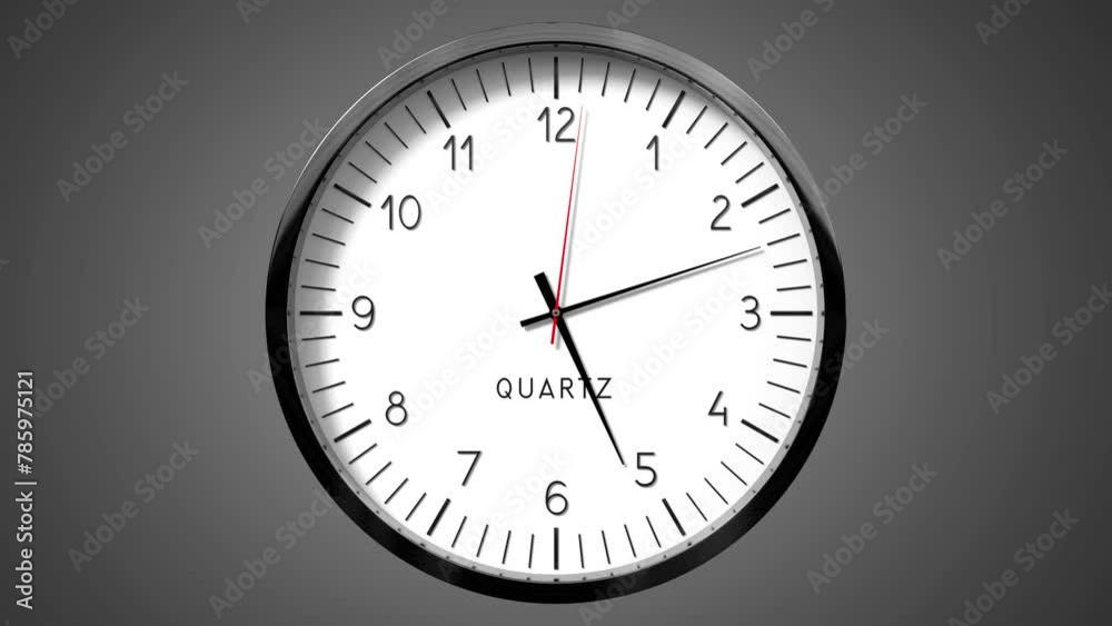 Classic wall clock on gray background - 5 to 6 o clock - 3D 4k animation (3840 x 2160 px) Classic wall clock on gray background - 5 to 6 o clock - 3D 4k animation (3840 x 2160 px)