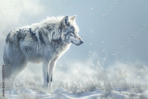 Grey wolf (Canis lupus) in winter landscape #785975534
