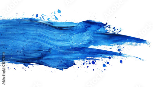 Abstract blue acrylic brush smears isolated on transparent background