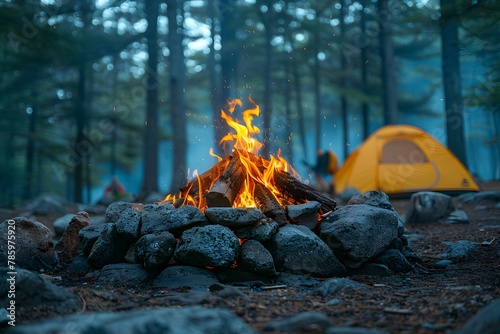 Campfire and Tent in forest © D