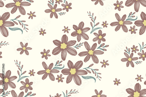 Vintage Floral pattern seamless embroidery white background. Ikat flower ditsy motif traditional style abstract vector illustration design for print template. © Wita Pixs
