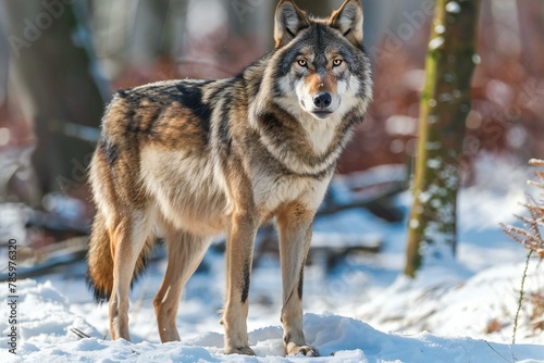 Portrait of a wolf in winter forest (canis lupus) © Quan