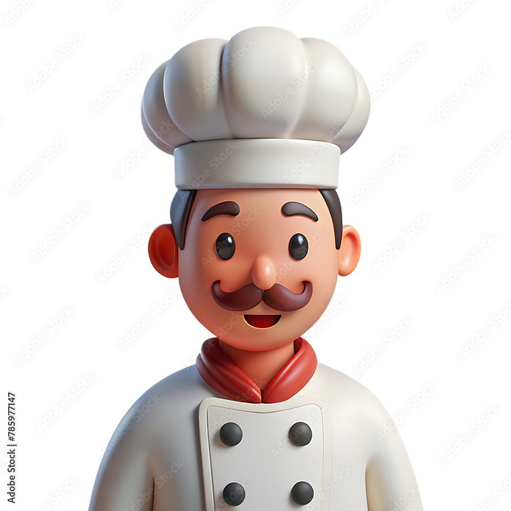3d cartoon chef closeup halfbody isolated on transparent background png psd 3d cartoon chef closeup halfbody isolated on transparent background png psd