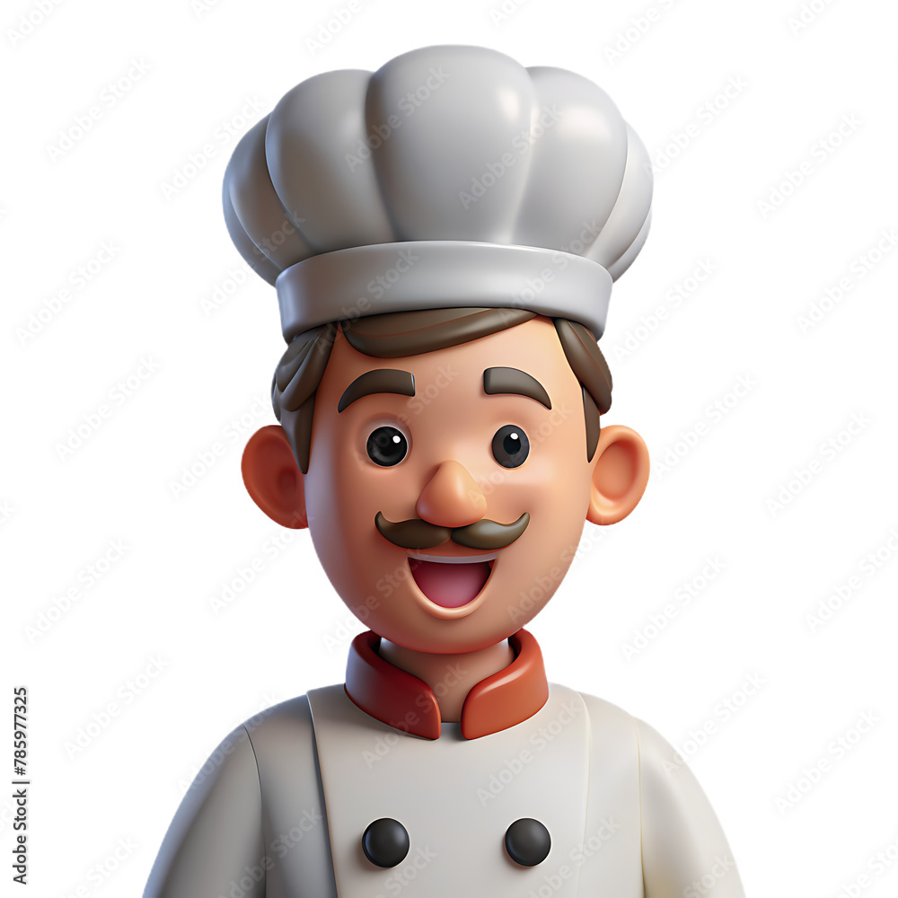 3d cartoon chef closeup halfbody isolated on transparent background png psd 3d cartoon chef closeup halfbody isolated on transparent background png psd