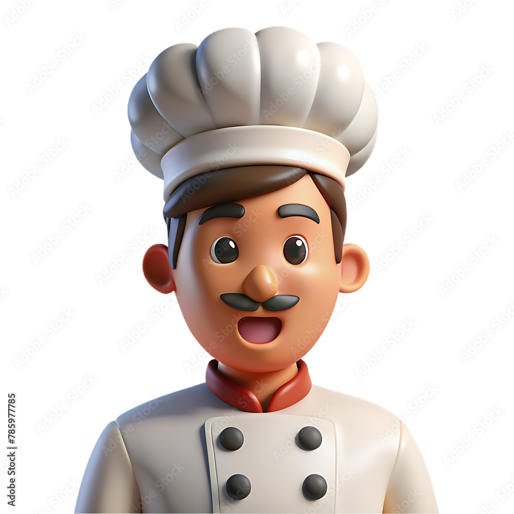 3d cartoon chef closeup halfbody isolated on transparent background png psd