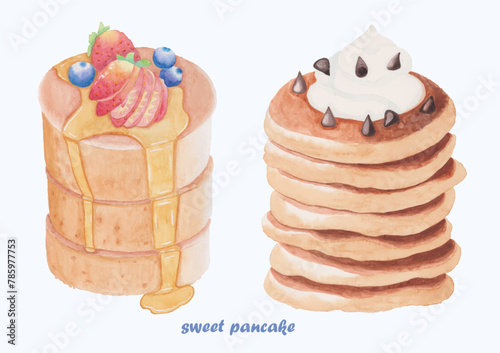Cute Watercolor Pancake Clip Art - Download Breakfast Illustration