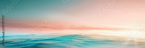  Closeup of sandy beach. Panoramic tropical seascape. Sunset sky over tranquil ocean. Inspiring beach horizon. Relaxing summer mood. Vacation travel banner with warm hues. background and wallpaper   