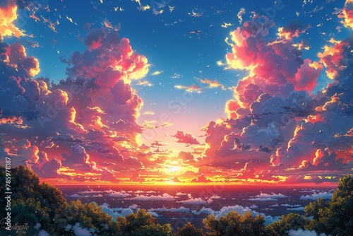 Beautiful sunset over the sea,  Colorful sky with clouds