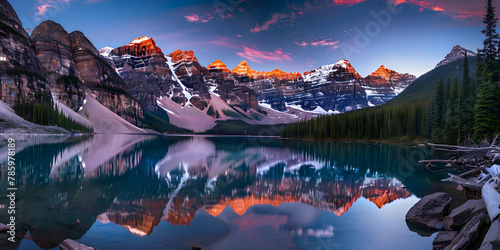 Montanhas refletindo em um lago sereno