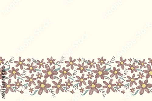 Vintage Floral pattern seamless embroidery white background. Ikat flower ditsy motif traditional style abstract vector illustration design for print template.
