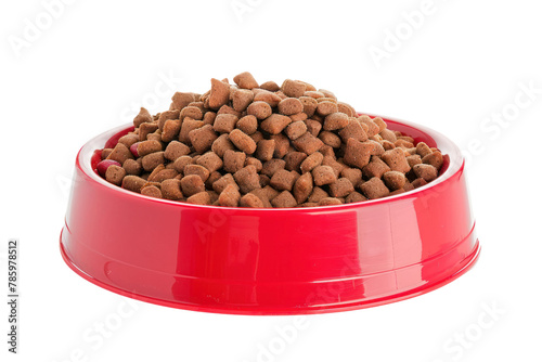 Dry cat food in a red bowl,
.isolated on white background photo