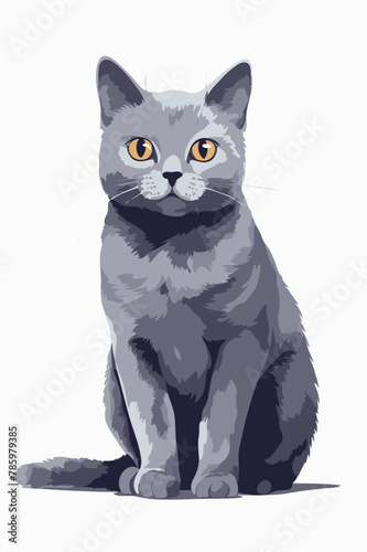 cute gray cat illustration, gray flat vector on white background, animal illustration, animal vector