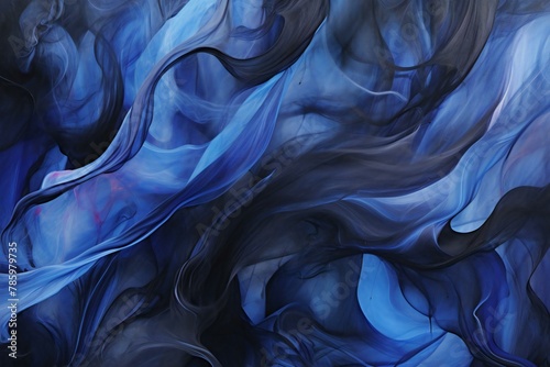 Abstract background of acrylic paint in blue and black tones, generated graphics
