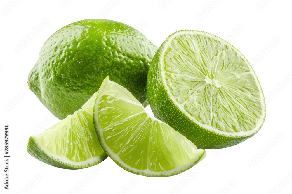 Green lime with cut in half and slices
.isolated on white background