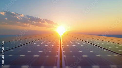 A closeup of a single solar panel on a rooftop with the suns rays reflecting off its shiny surface providing a glimpse into the ecofriendly . . photo