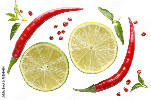 Lime cut and chili pepper
.isolated on white background