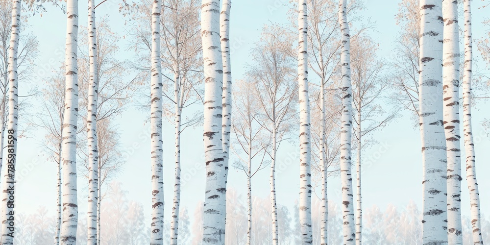 Nordic Forest: A minimalist scene of tall, white birch trees Nordic Forest: A minimalist scene of tall, white birch trees