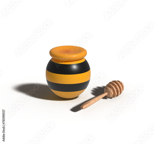 Honey with a wooden stick, 3D illustration