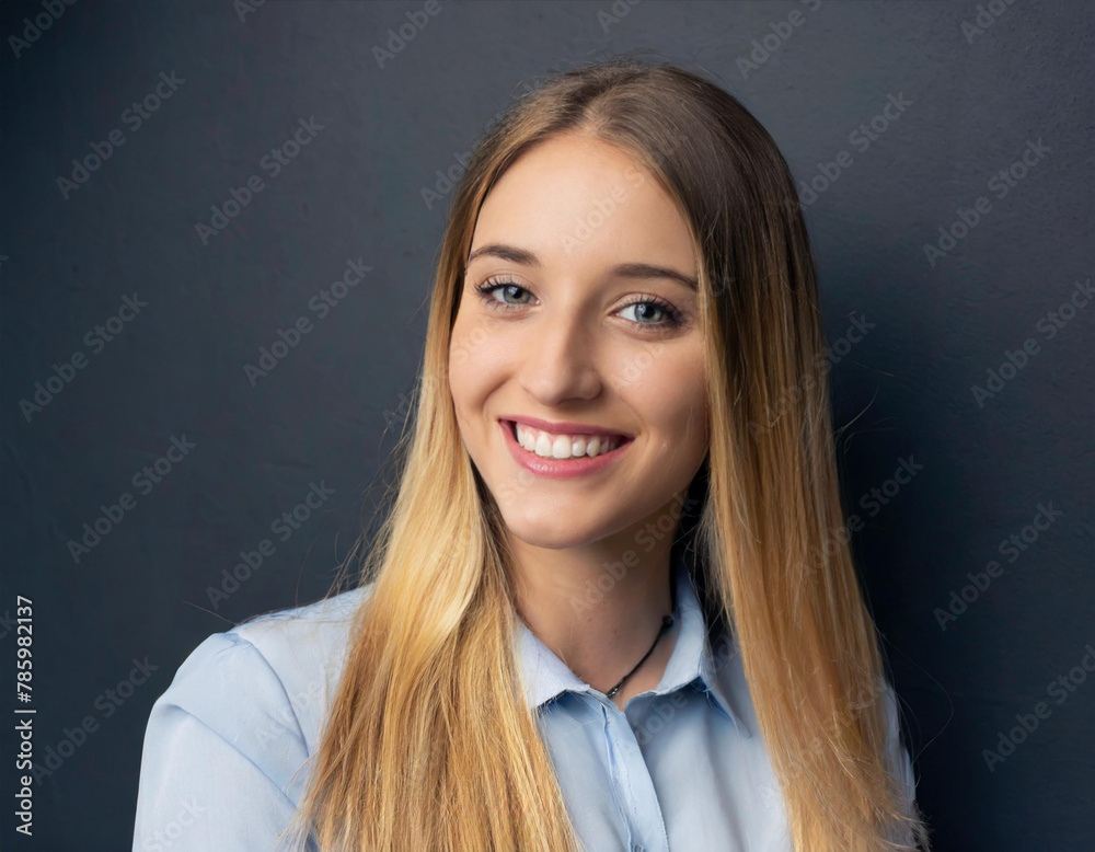 Portrait of blond beautiful young woman with long hair blonde on a dark background