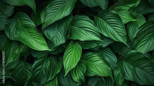 Texture of tropical leaves or green foliage plants outdoor wall decoration concept. © Alpa