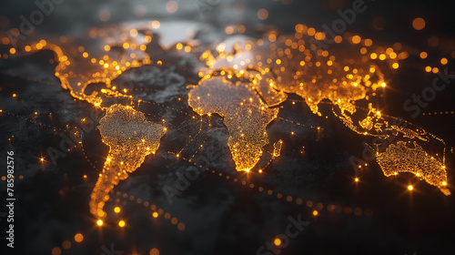 Digital world map , Globalization, Hi tech and synchronization.