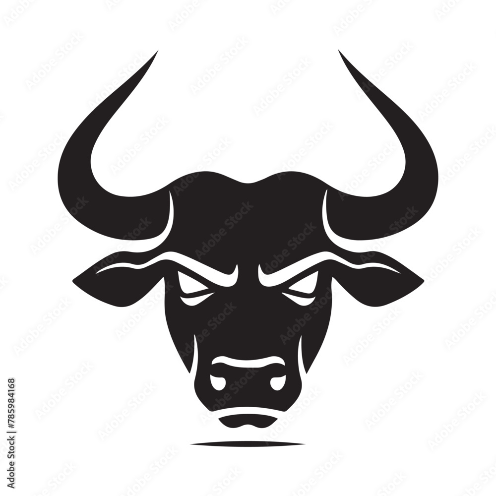 Bull Head Vector Illustration, Simple Bull Logo Design