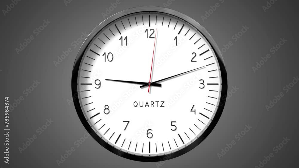 Classic wall clock on gray background - 9 to 10 o clock - 3D 4k animation (3840 x 2160 px) Classic wall clock on gray background - 9 to 10 o clock - 3D 4k animation (3840 x 2160 px)