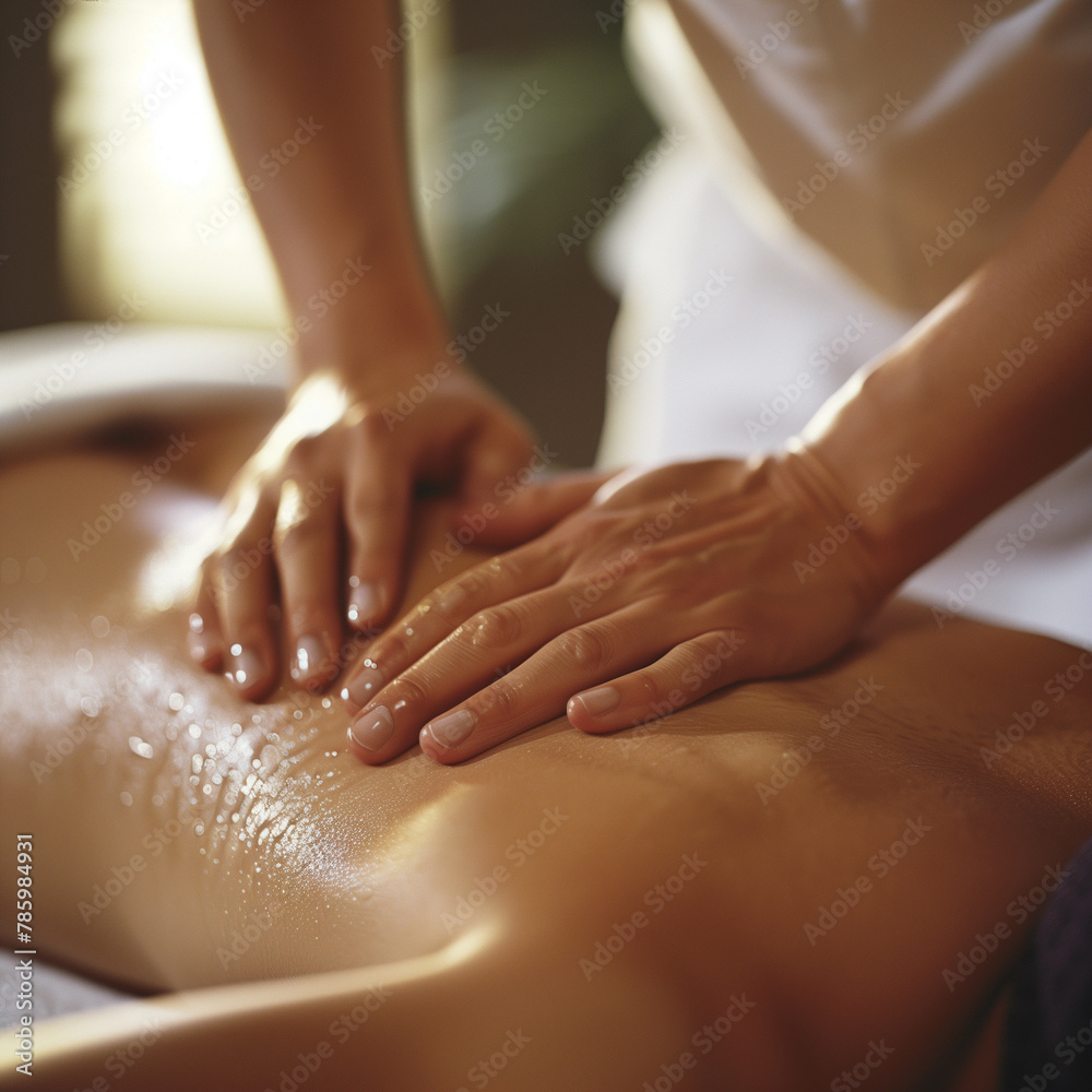 Close-up of Massage Therapist's Hands During a Session: Warm Lighting and Calming Atmosphere Enhancing the Relaxing Massage Experience. Close-up of Massage Therapist's Hands During a Session: Warm Lighting and Calming Atmosphere Enhancing the Relaxing Massage Experience.