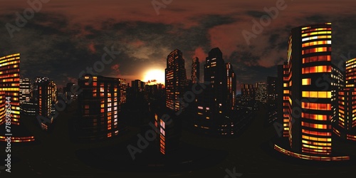 HDRI. Equirectangular projection. Spherical panorama., Night city, Cityscape, Environment map
3d rendering
