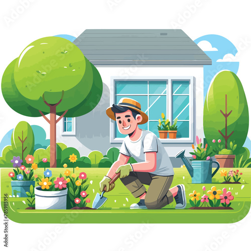 illustration of gardening in the yard