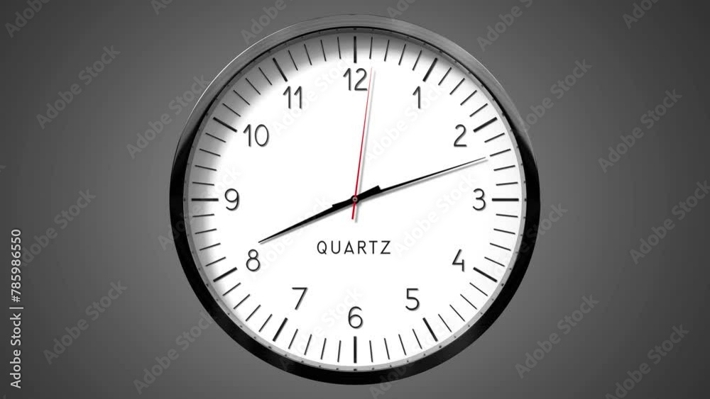 Classic wall clock on gray background - 8 to 9 o clock - 3D 4k animation (3840 x 2160 px) Classic wall clock on gray background - 8 to 9 o clock - 3D 4k animation (3840 x 2160 px)