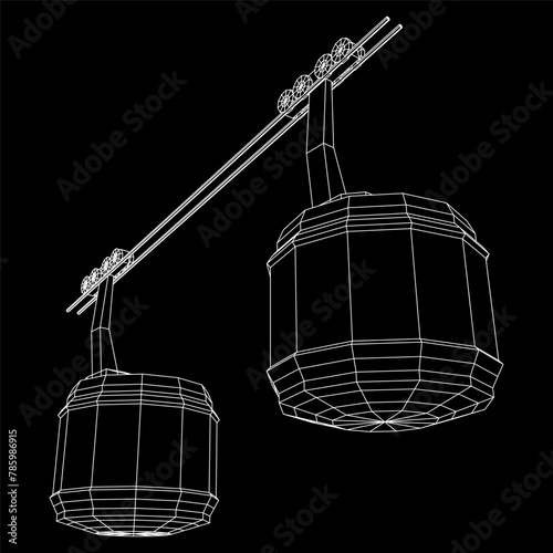 Cable car cabin gondola. Funicular simple cableway concept. Wireframe low poly mesh vector illustration