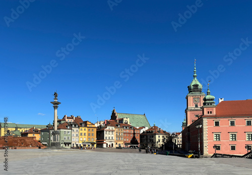 view of old town in Warsaw, Poland. the Royal Castle and Sigismund's Column called Kolumna Zygmunta