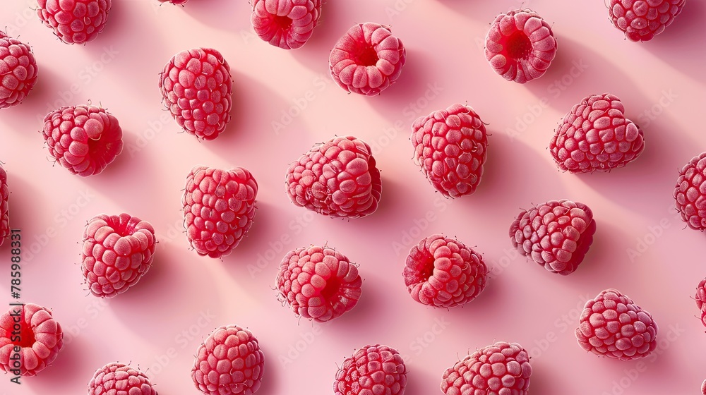 Lush succulent raspberries form a delicate sweet pattern across blushing pink pastel backdrop in dreamy romantic illustrated display Lush succulent raspberries form a delicate sweet pattern across blushing pink pastel backdrop in dreamy romantic illustrated display