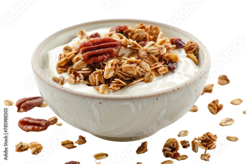 Tasty granola with yogurt in bowl
.isolated on white background