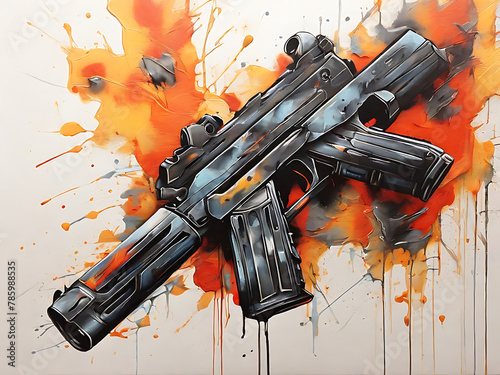 gun on oil painting style