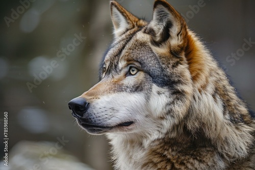 Close-up portrait of a gray wolf  Canis lupus 