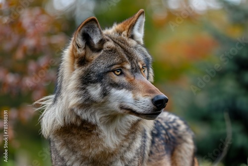 Portrait of a wolf  Canis lupus  in autumn