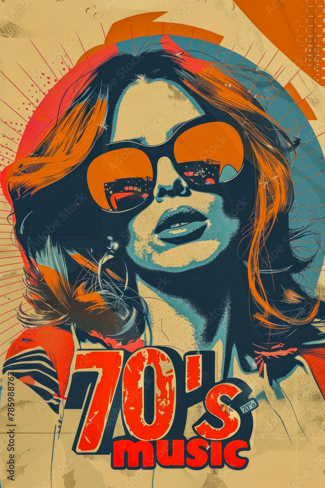 Obraz premium Vintage poster with a 70s concept girl