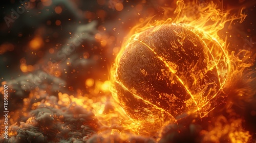 Flaming basketball on urban pavement, authentic capture