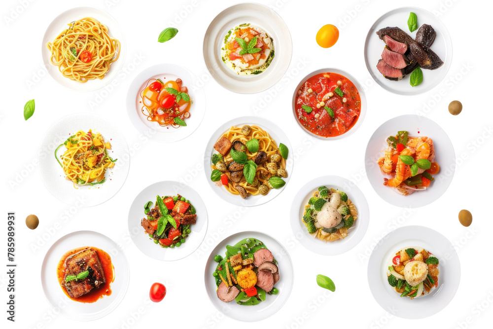 various plates of food
.isolated on white background