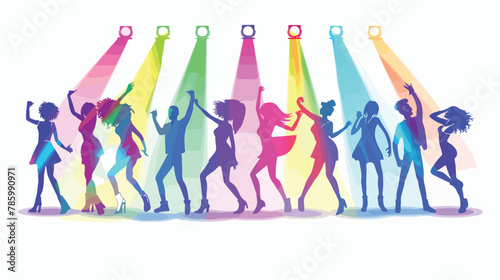 Vector Cartoon multi ethic people dancing in colorful