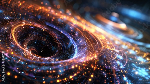 Abstract wallpaper of dynamic blue and orange light that indicate the gravitational energy of black hole © sogap