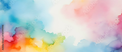 Abstract colorful watercolor background on white canvas with copy space.